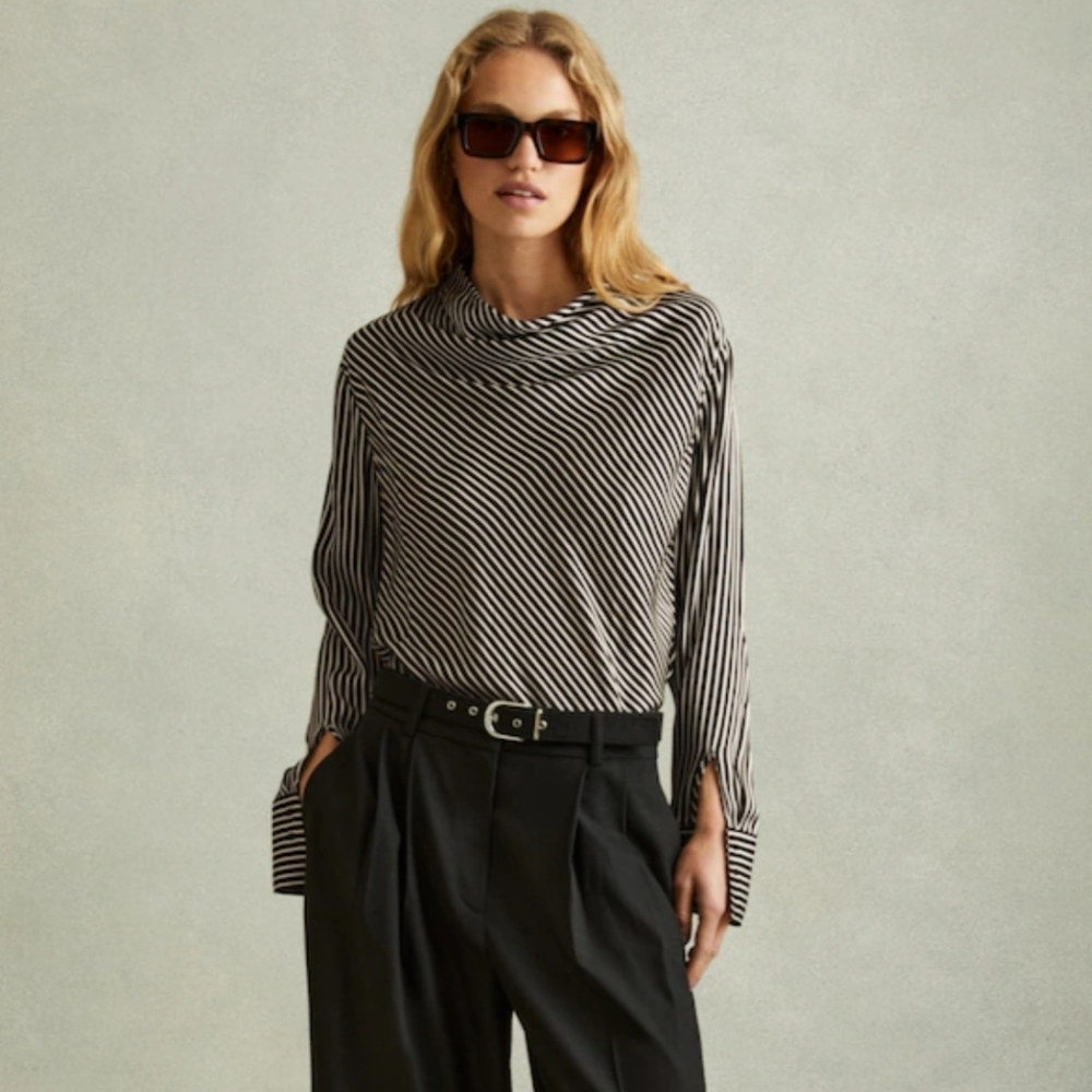 Reiss Black and White Striped Blouse